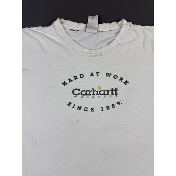 Rare Vintage Y2K Carhartt Hard At Work Thrashed Worn White Shirt Workwear Hype - Picture 3 of 15